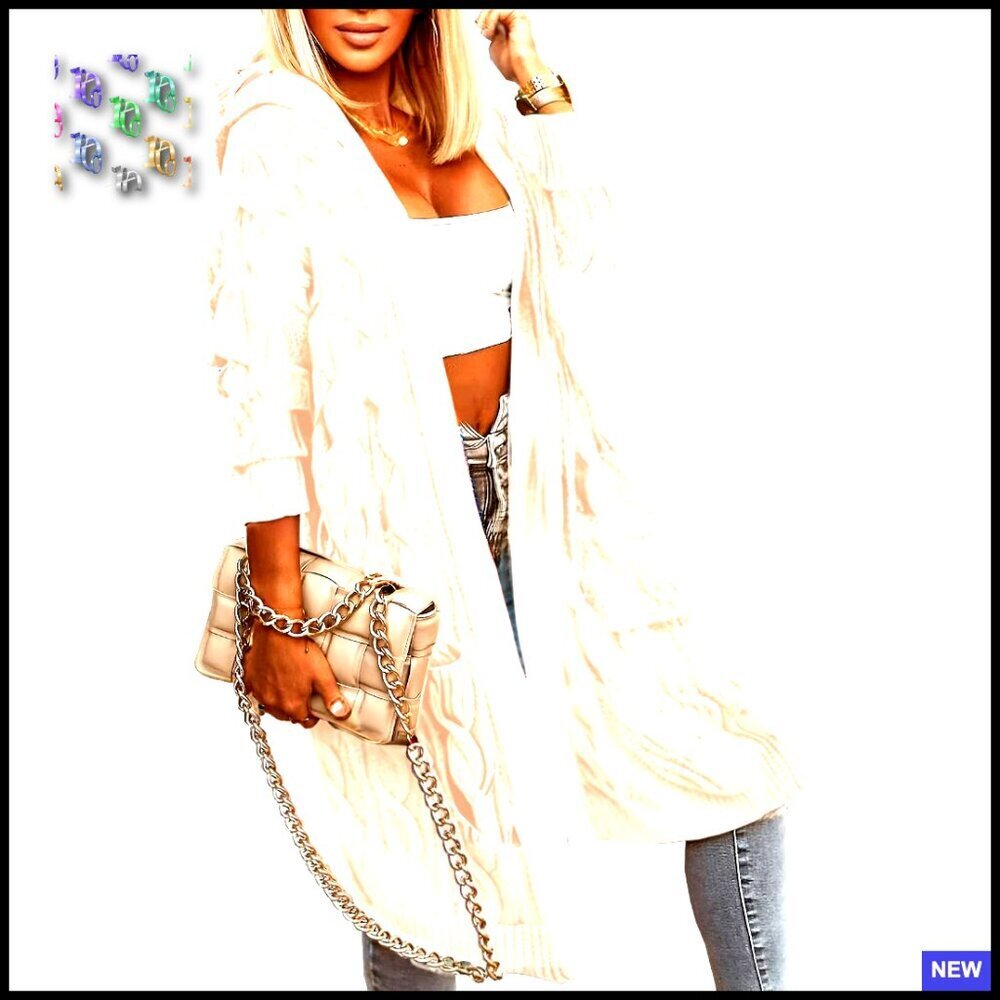 Oversized Cable Knit Hooded Cardigan Long Knee Length Chunky Sweater Warm